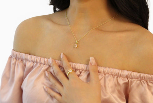 Divya दिव्या | Rosenquarz | Halskette | 18K Vermeil Vergoldung